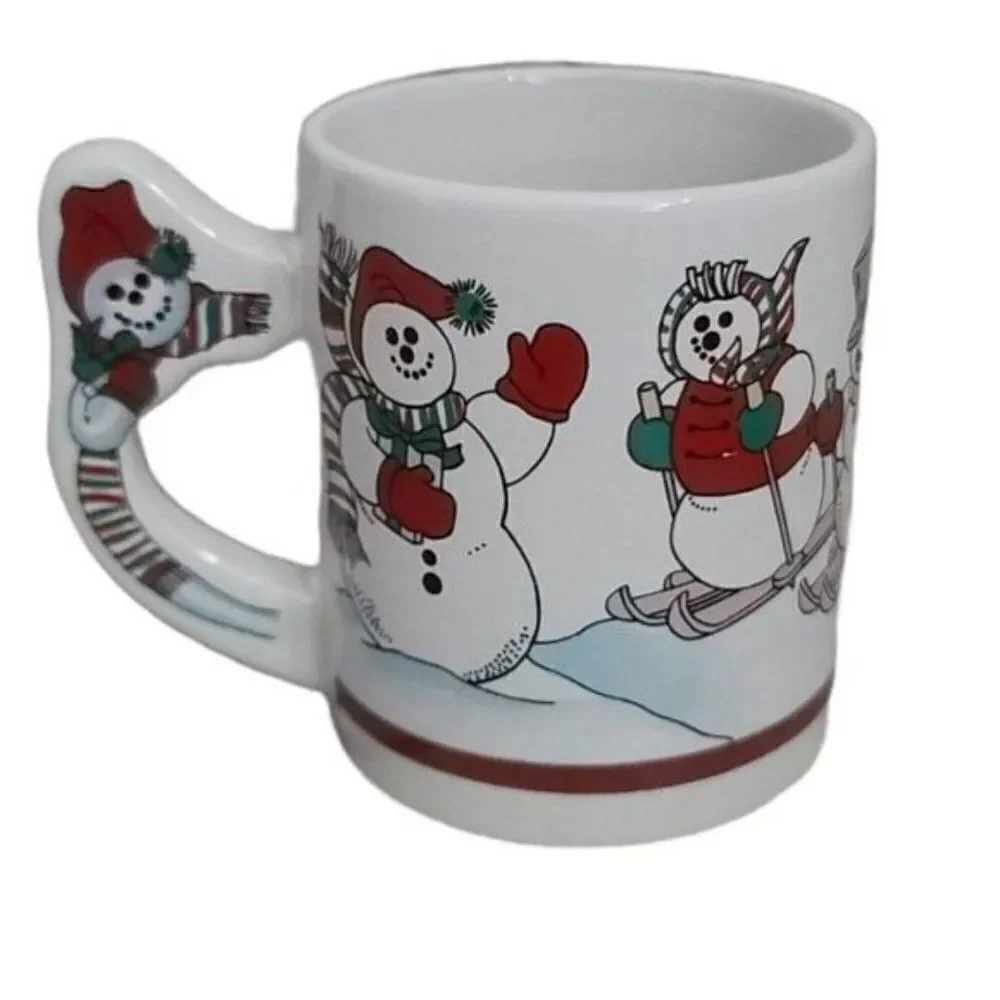 Vintage Christmas Snowman Handle Coffee Mug